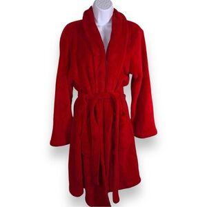 WOMENS RED VELOUR ROBE TIE CLOSURE BLUE STAR CLOTHING LONG SLEEVE MIDI LENGTH